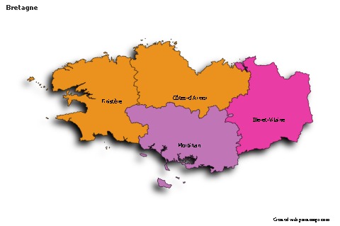 Bretagne için Örnek Haritalar (renkli,gölgeli)
