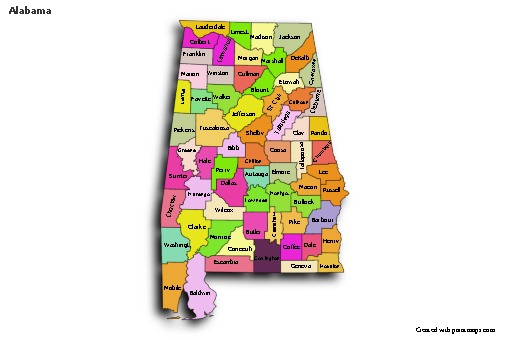 Mapas de muestra para Alabama (coloreado,sombrío)