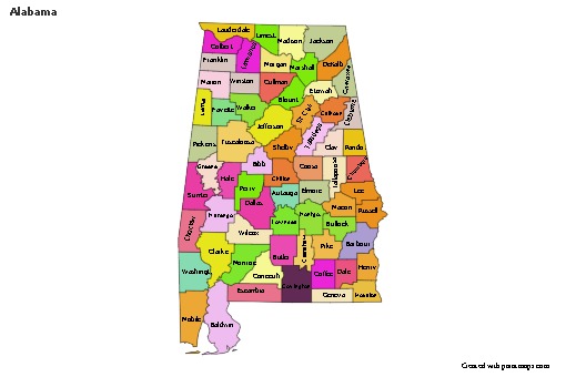 Mapas de muestra para Alabama (coloreado)