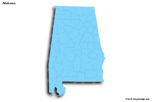 Mapas de muestra para Alabama (azul,contorno,sombrío)