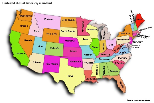 Sample Maps for United States of America, mainland (colored,shadowy)