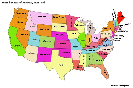 Sample Maps for United States of America, mainland (colored)