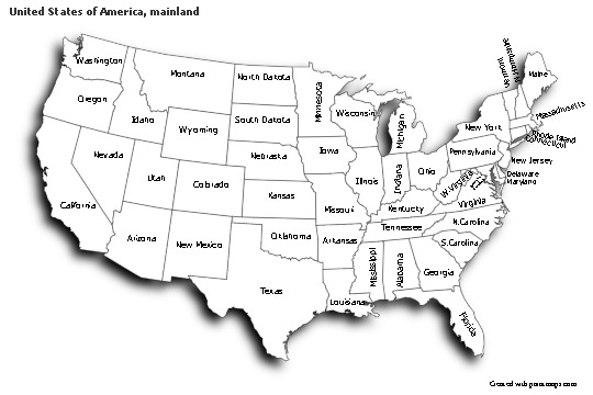 Sample Maps for United States of America, mainland (black-white,shadowy)