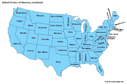 Sample Maps for United States of America, mainland (blue)
