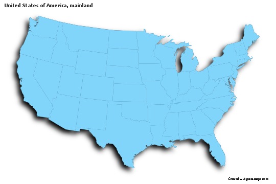 Sample Maps for United States of America, mainland (blue,outline,shadowy)