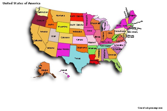 Contoh Peta untuk Amerika Serikat (berwarna,bayangan)