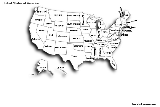 Contoh Peta untuk Amerika Serikat (hitam-putih,bayangan)