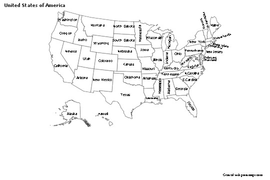 Contoh Peta untuk Amerika Serikat (hitam-putih)