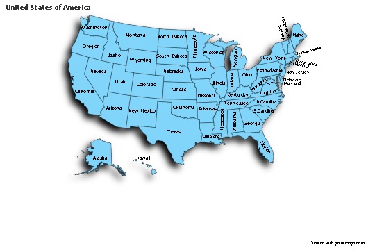 Contoh Peta untuk Amerika Serikat (biru,bayangan)