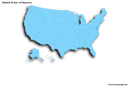 Contoh Peta untuk Amerika Serikat (biru,garis luar,bayangan)
