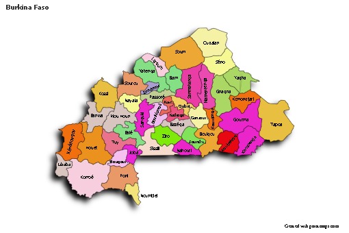 Sample Maps for Burkina Faso (colored,shadowy)