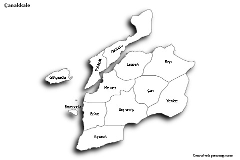 Sample Maps for Çanakkale (black-white,shadowy)