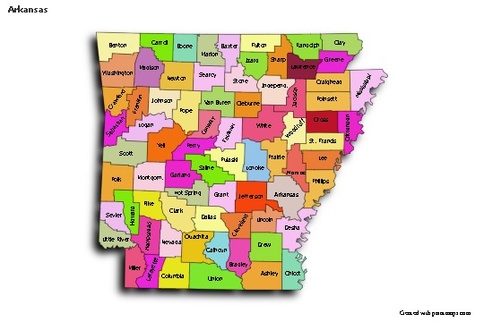 Sample Maps for Arkansas (colored,shadowy)