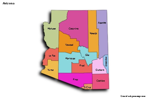 Sample Maps for Arizona (colored,shadowy)