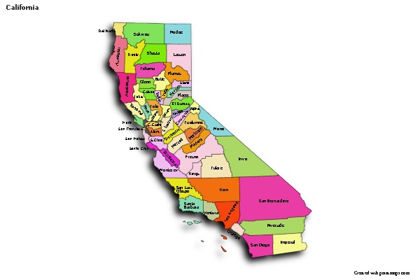 Contoh Peta untuk California (berwarna,bayangan)