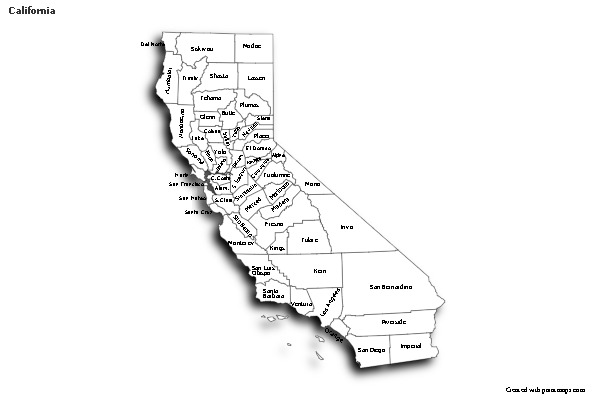 Contoh Peta untuk California (hitam-putih,bayangan)