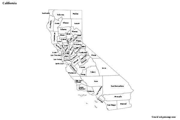 Contoh Peta untuk California (hitam-putih)
