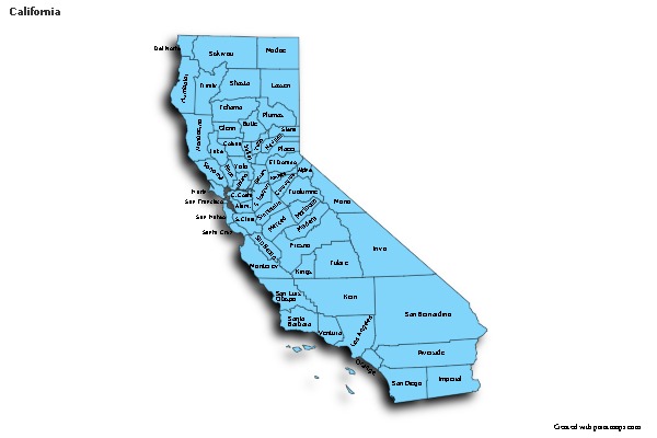 Contoh Peta untuk California (biru,bayangan)