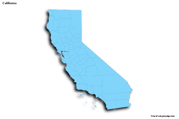 Contoh Peta untuk California (biru,garis luar,bayangan)