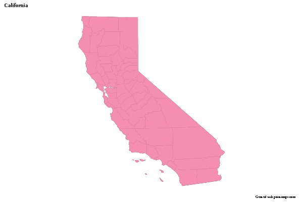 Contoh Peta untuk California (merah jambu,garis besar)