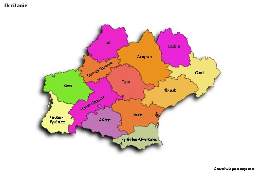 Sample Maps for Occitanie (colored,shadowy)