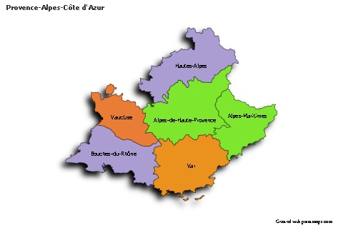 Sample Maps for Provence-Alpes-Côte d'Azur (colored,shadowy)