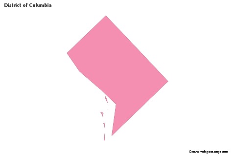Contoh Peta untuk District of Columbia (merah jambu,garis besar)