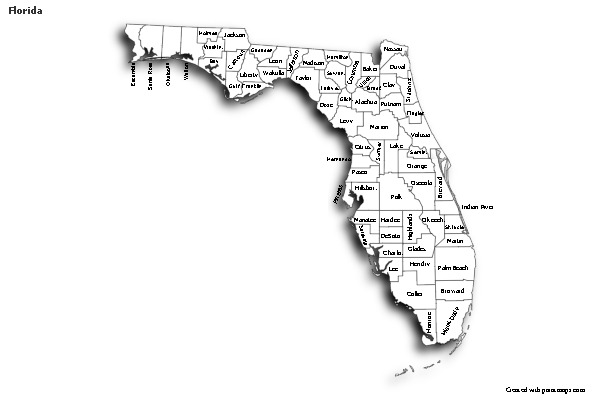 Contoh Peta untuk Florida (hitam-putih,bayangan)