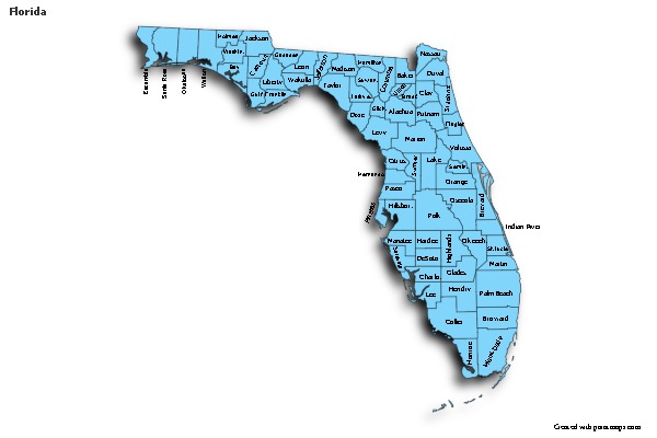 Contoh Peta untuk Florida (biru,bayangan)