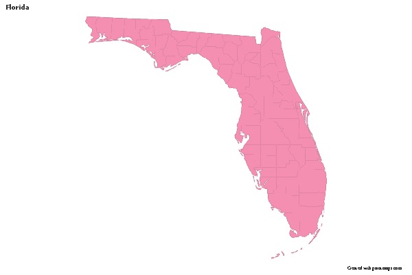 Contoh Peta untuk Florida (merah jambu,garis besar)