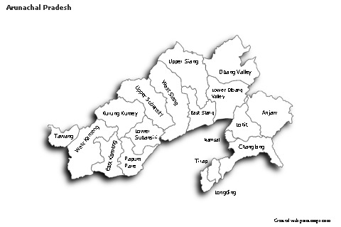 Sample Maps for Arunachal Pradesh (black-white,shadowy)