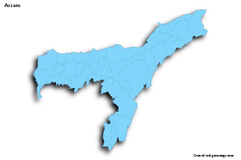 Mapas de muestra para Assam (azul,contorno,sombrío)
