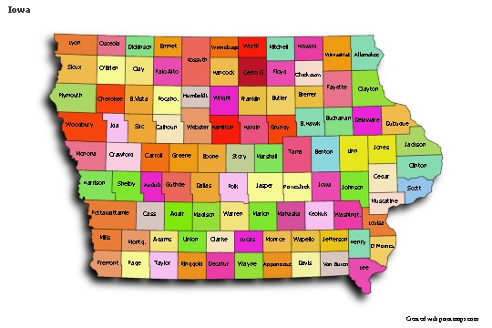 Sample Maps for Iowa (colored,shadowy)