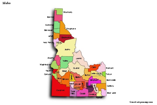 Sample Maps for Idaho (colored,shadowy)
