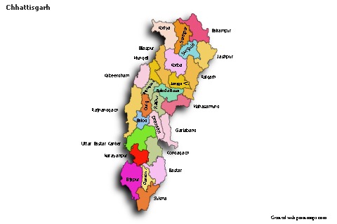 Chhattisgarh için Örnek Haritalar (renkli,gölgeli)