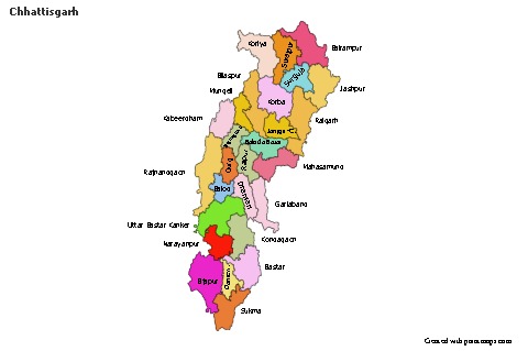 Chhattisgarh için Örnek Haritalar (renkli)