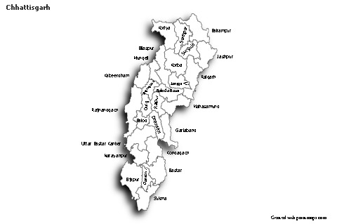 Chhattisgarh için Örnek Haritalar (siyah-beyaz,gölgeli)