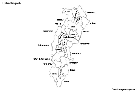 Chhattisgarh için Örnek Haritalar (siyah-beyaz)