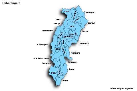 Chhattisgarh için Örnek Haritalar (mavi,gölgeli)