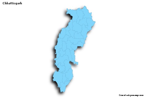 Chhattisgarh için Örnek Haritalar (mavi,anahat,gölgeli)