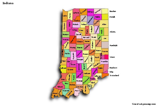 Mapas de muestra para Indiana (coloreado,sombrío)