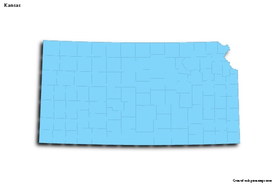 Mapas de muestra para Kansas (azul,contorno,sombrío)
