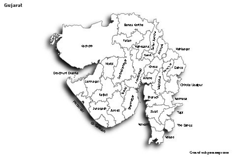 Gujarat için Örnek Haritalar (siyah-beyaz,gölgeli)