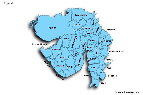 Gujarat için Örnek Haritalar (mavi,gölgeli)