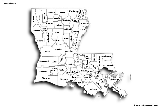Contoh Peta untuk Louisiana (hitam-putih,bayangan)