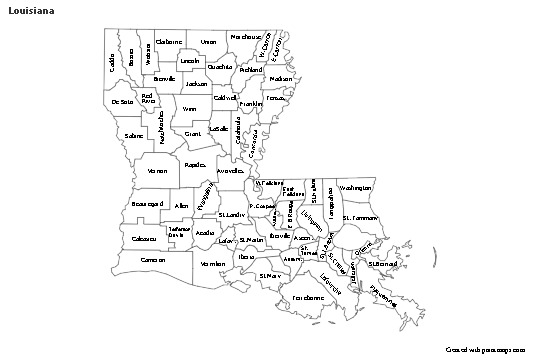 Contoh Peta untuk Louisiana (hitam-putih)