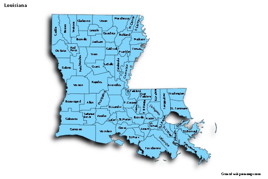 Contoh Peta untuk Louisiana (biru,bayangan)
