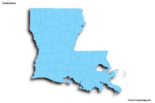 Contoh Peta untuk Louisiana (biru,garis luar,bayangan)