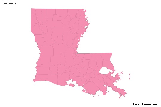 Contoh Peta untuk Louisiana (merah jambu,garis besar)