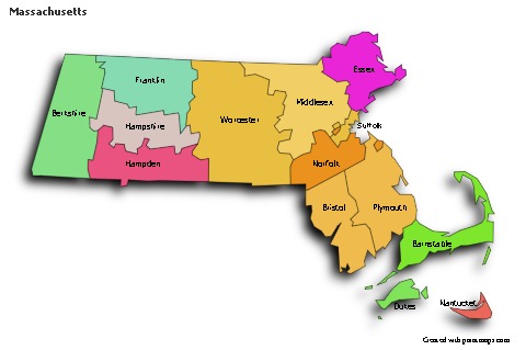 Contoh Peta untuk Massachusetts (berwarna,bayangan)